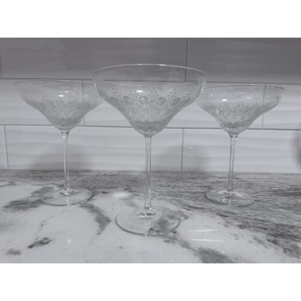 Rosenthal Motif Large Crystal Wine/Martini Glasses Set Of 3 Signed Retired.